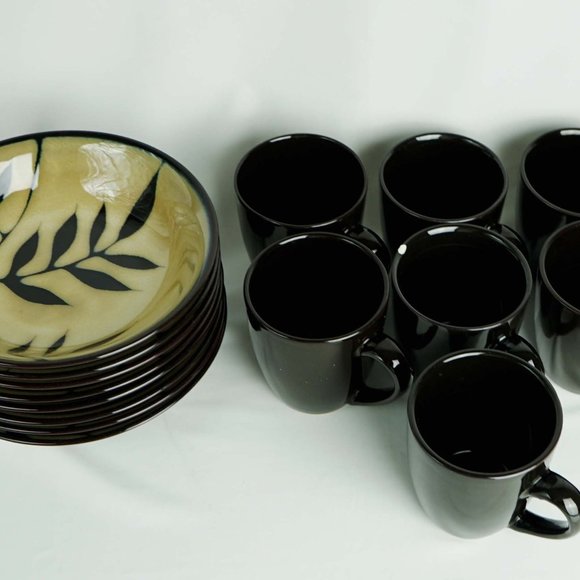 Gibson ELITE Midnight Palm Dish Set New